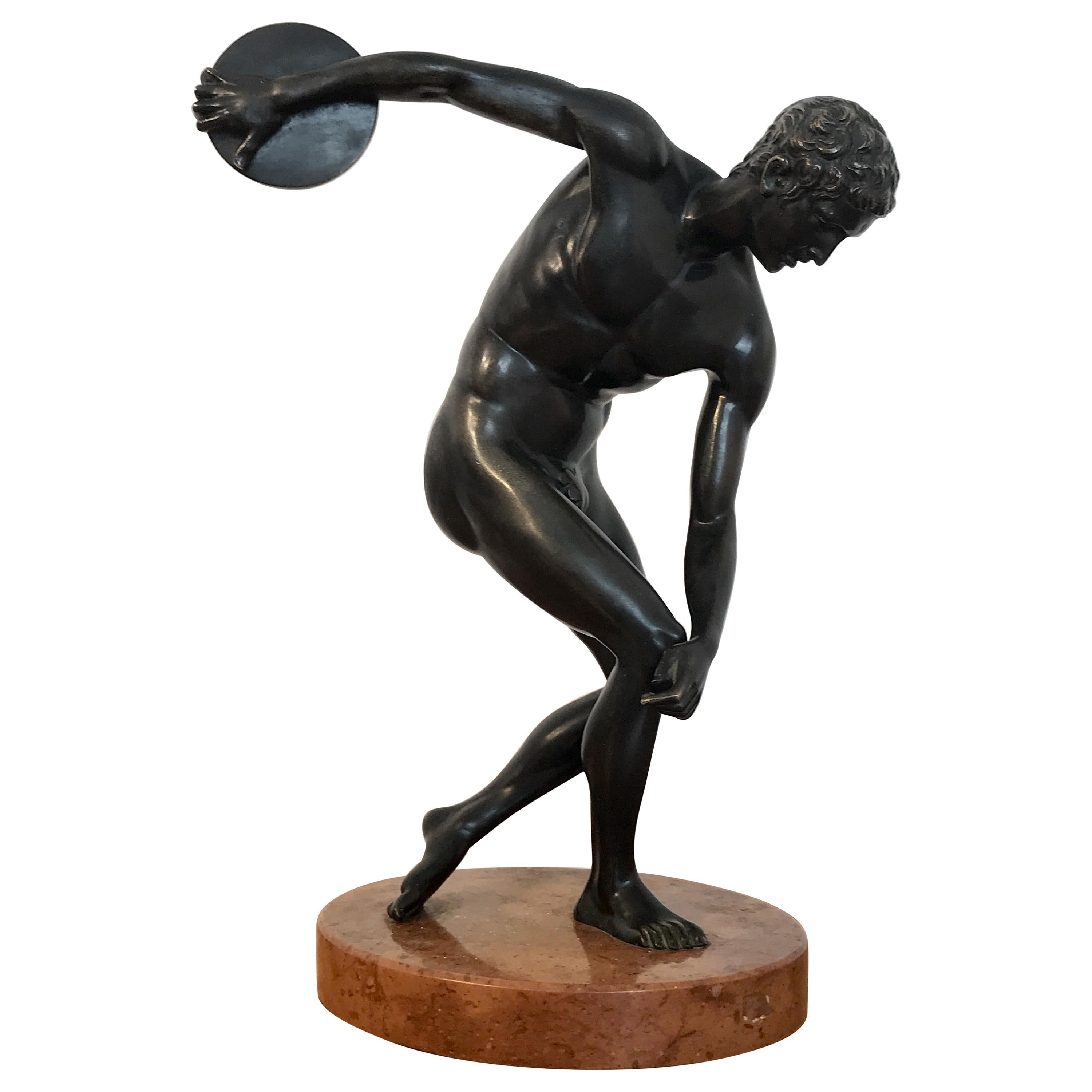 Bronze Statue of a Discus Thrower Known as the Discobolus of Myron For