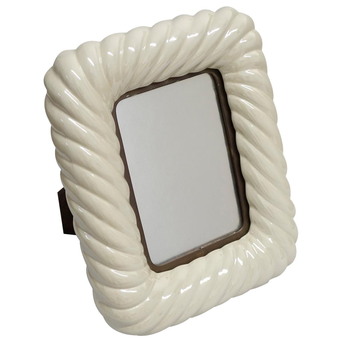 Tommaso Barbi off White Porcelain Ceramic and Brass Picture Frame For Sale