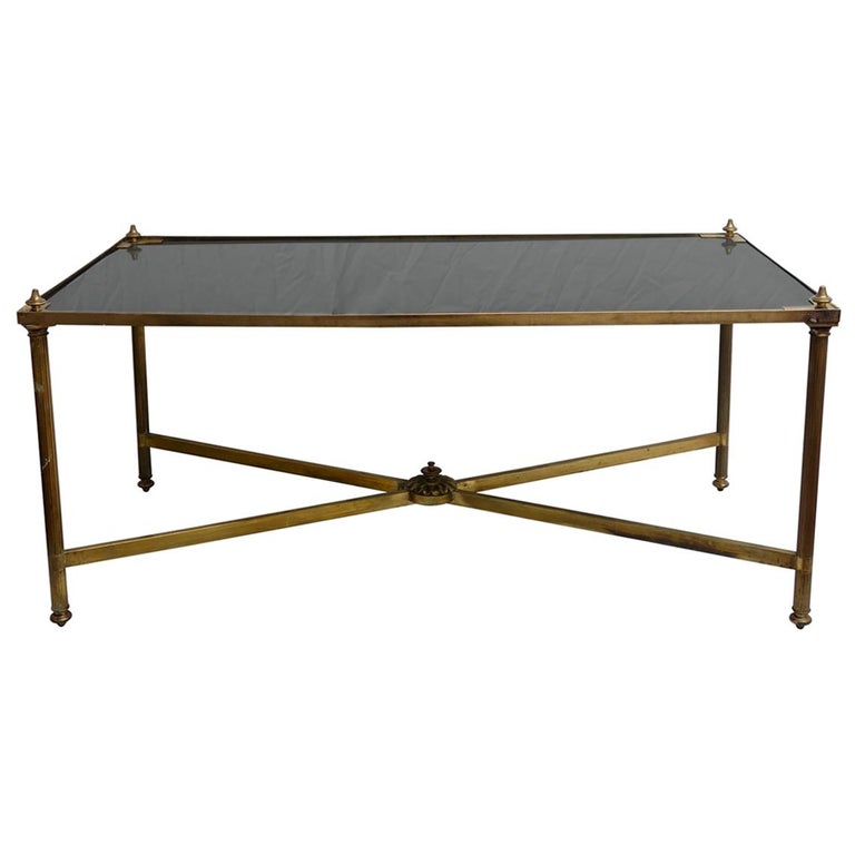 Brass And Black Glass Maison Jansen Coffee Table For Sale At 1stdibs