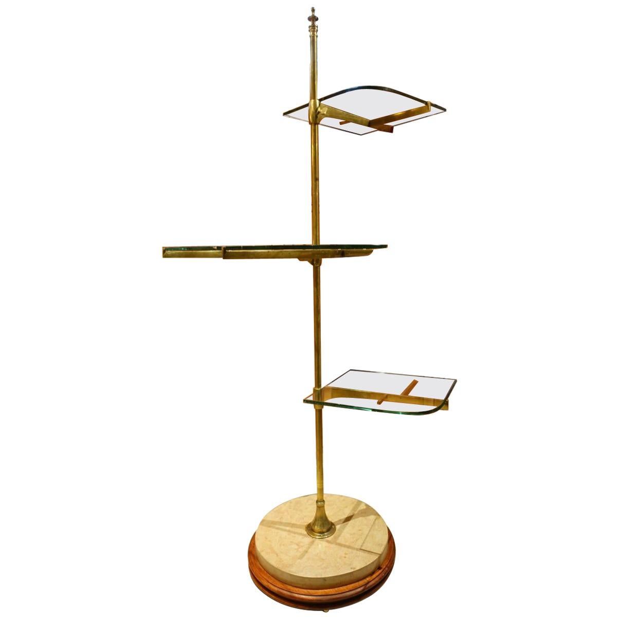 French Vintage Brass and Glass Étagere, Display Stand For Sale