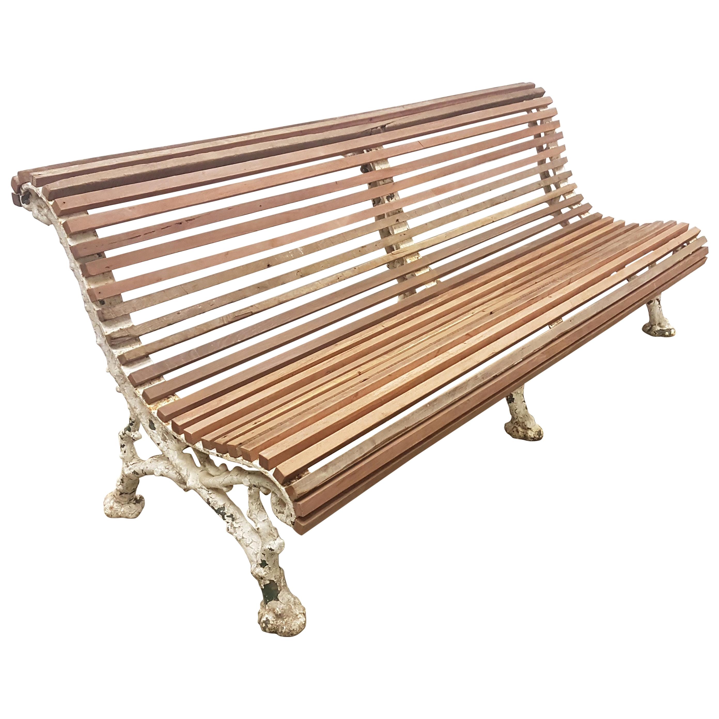 19th Century Cast Iron Slated Garden Bench