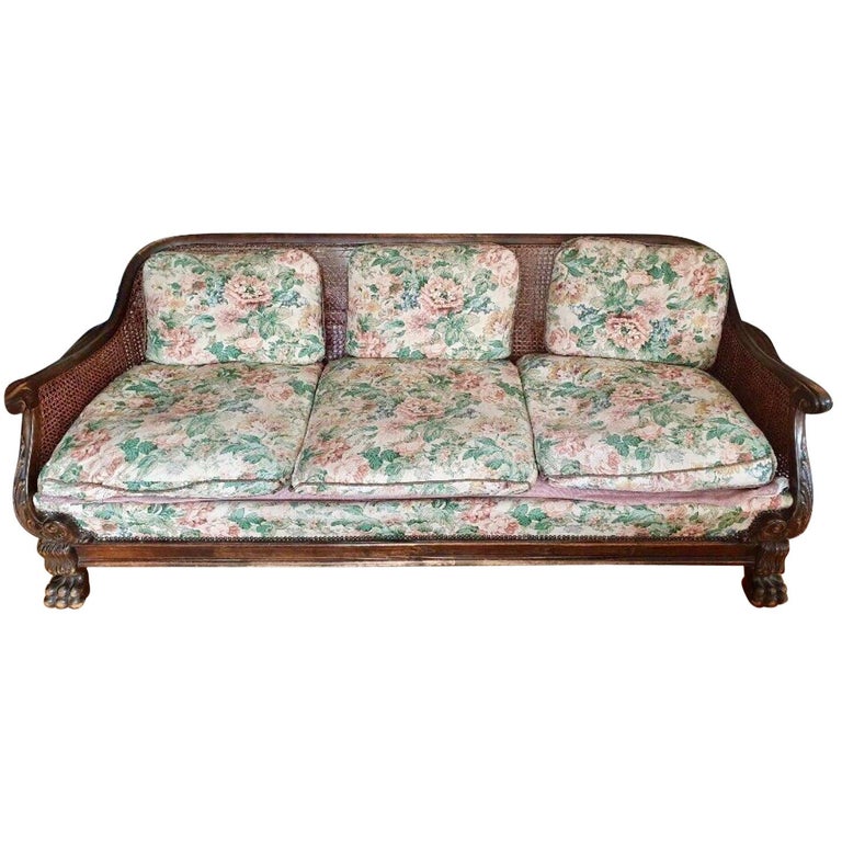 Fine Chippendale Cane Carved Wood Lion Legs Sofa Couch Settee To