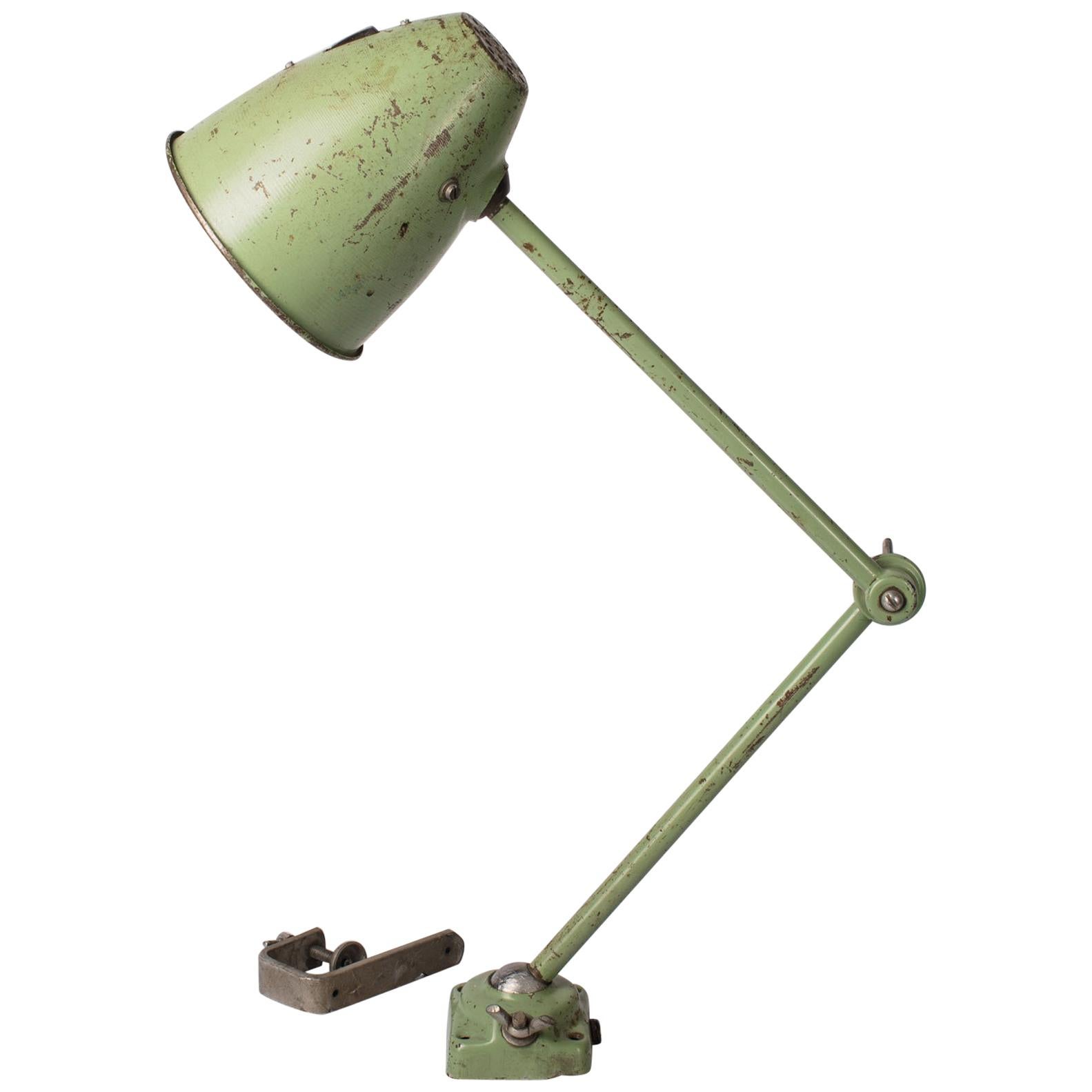Industrial Midcentury Table Lamp in Green, 1960s For Sale