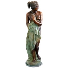 Large Italian Bronze Female Sculpture on Green Marble Base, circa 1950