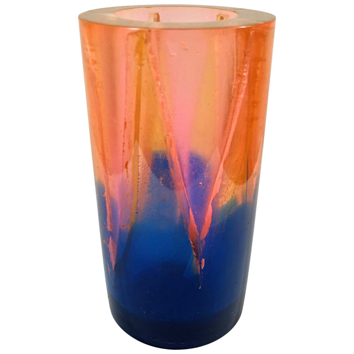 Orange Blue Resin Vase Postmodern Memphis Style by Steve Zoller