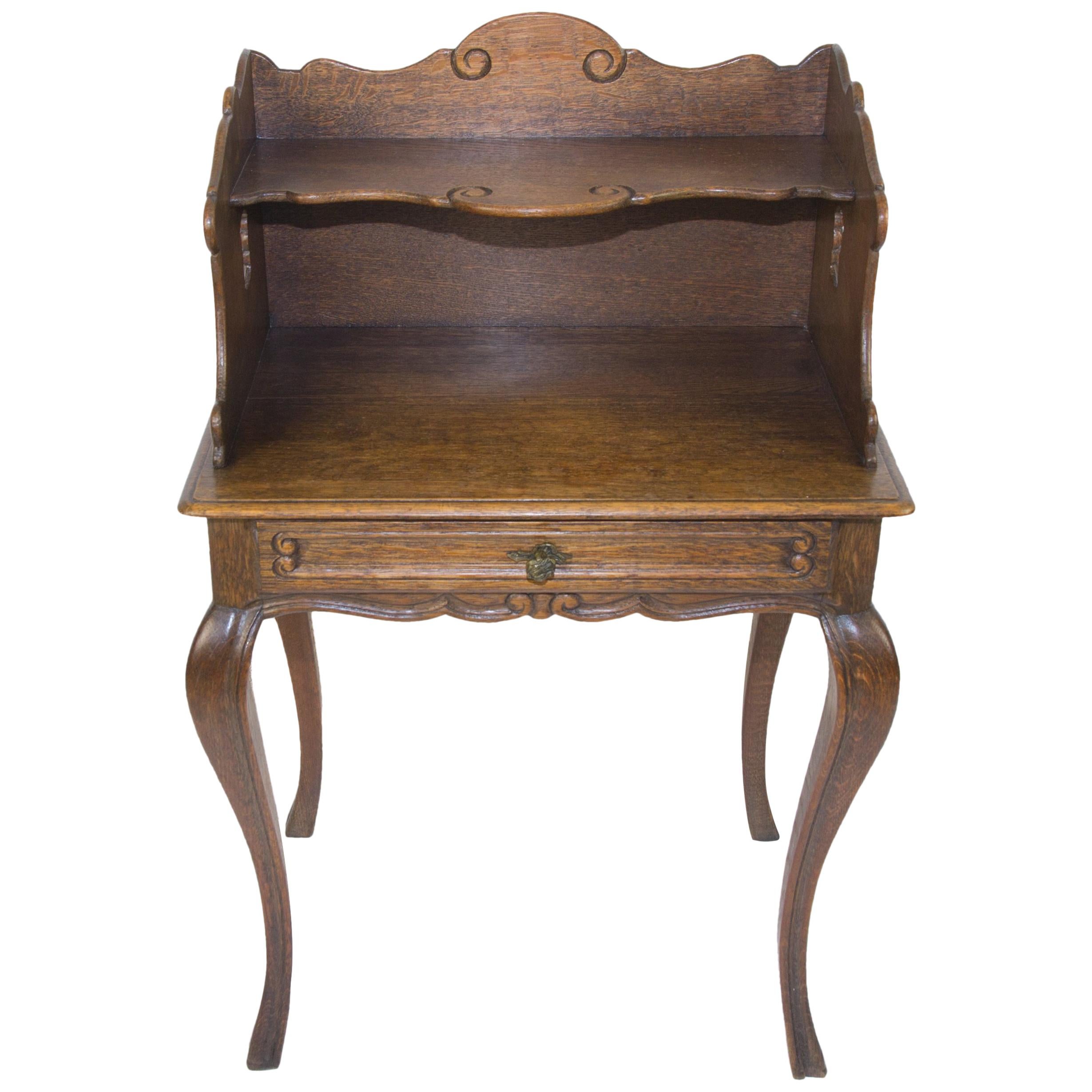 French Louis XV Style Oakwood Nightstand or Side Table