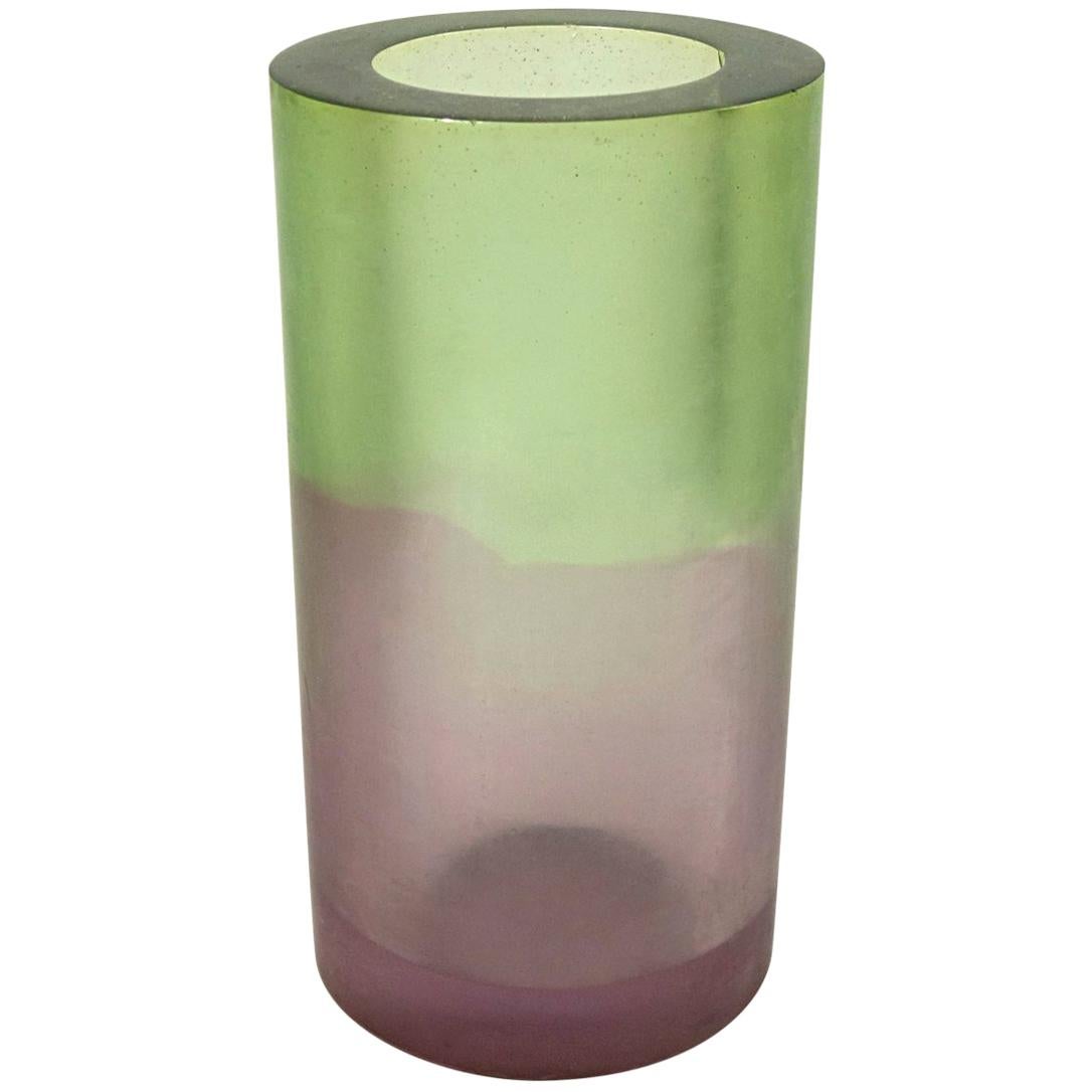 Green Purple Resin Vase Postmodern Memphis Style by Steve Zoller For Sale