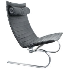 Chaise longue PK20 en cuir noir de Poul Kjærholm, 1987