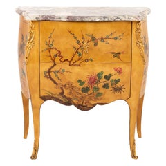 Vintage Small Louis XV Style Yellow Lacquered Commode, circa 1950