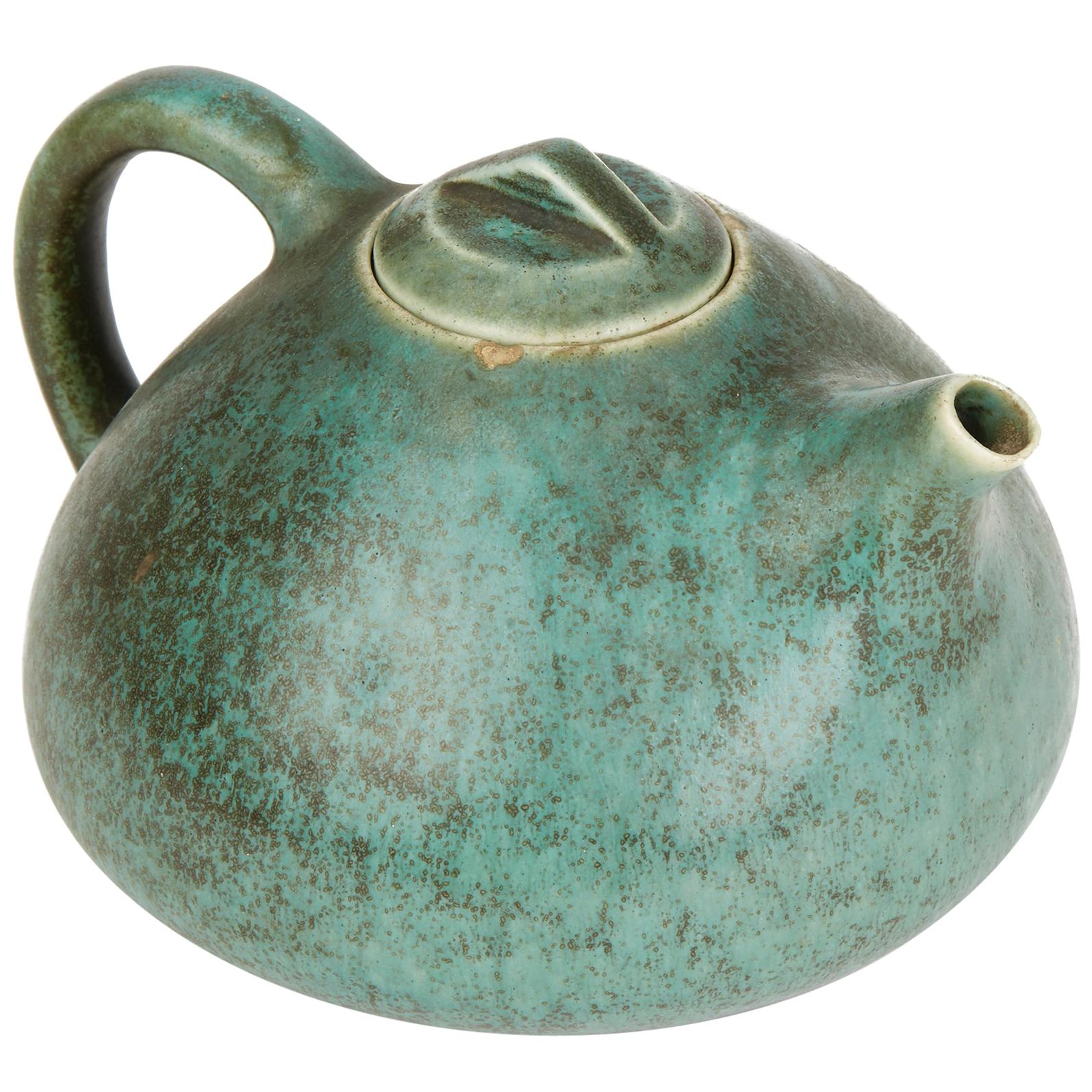 Vintage Danish Saxbo Eva Stæhr-nielsen Green Art Pottery Teapot