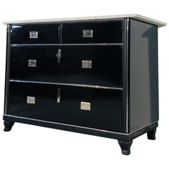 High Gloss Black Art Deco Dresser with Marble Top