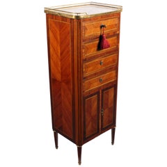 19th Century Slim French Kingwood Marble-Top Four Drawer Cabinet