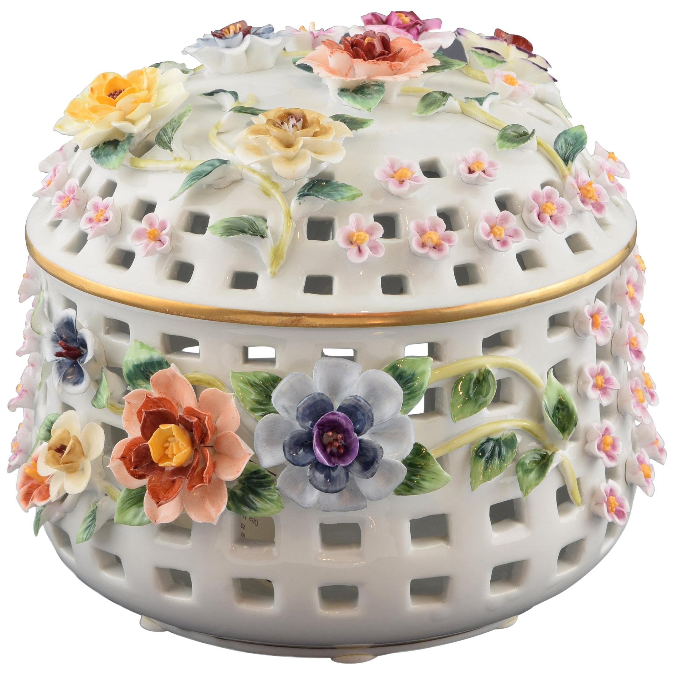 Porcelain Sweet Box with Flowers, after Models from Sèvres 'France'