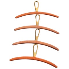 Vintage 4 Leather-Coated Brass Coat Hangers by Carl Auböck