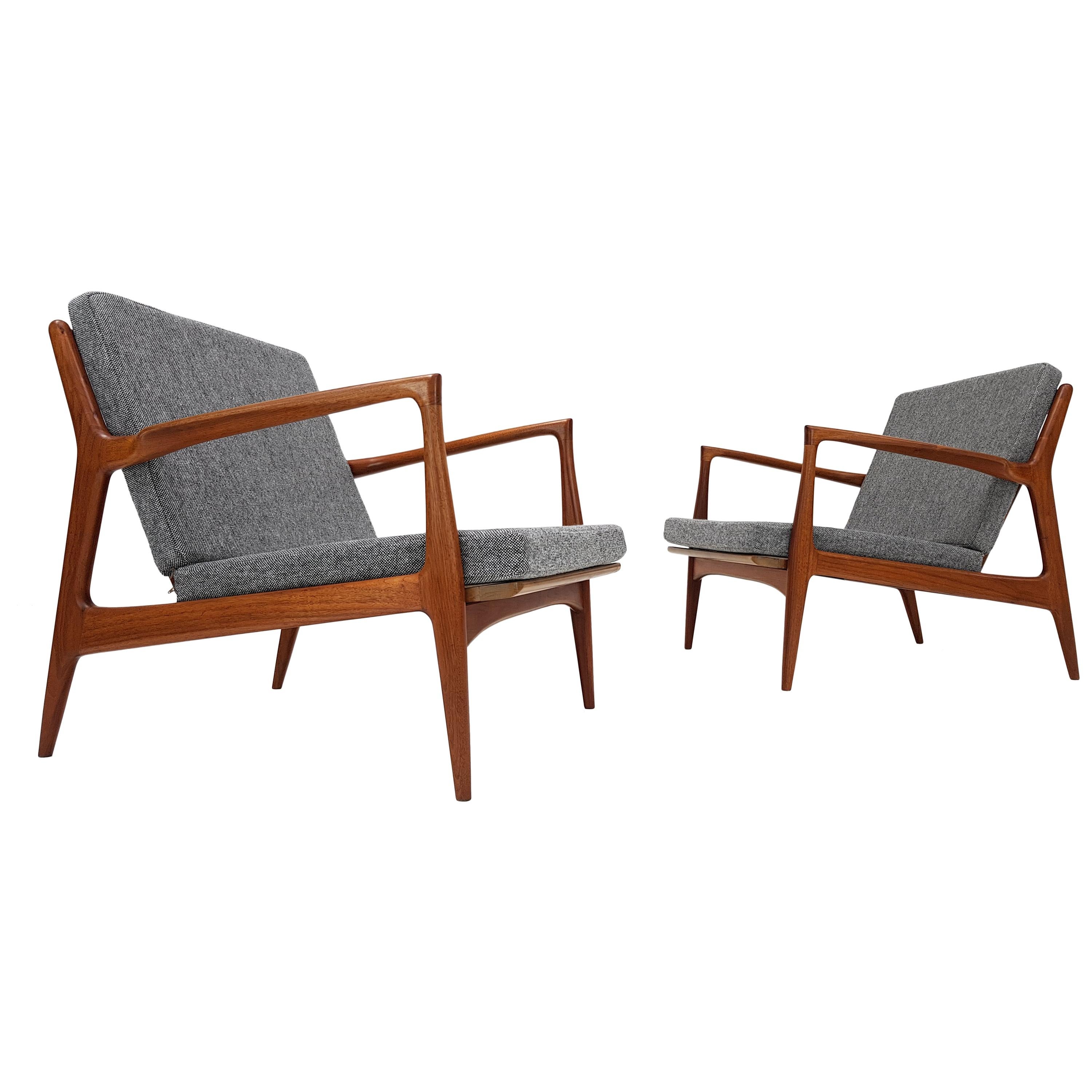 Pair of Chr. Jensen Armchairs in Teak & with New Kvadrat Fabric, Denmark, 1950