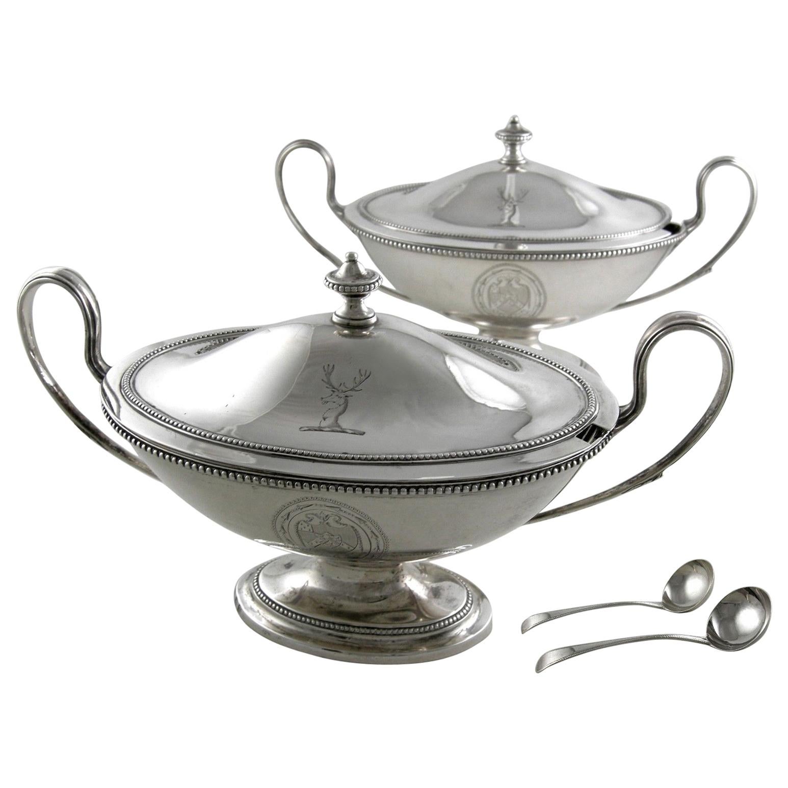 Pair of Suace Tureens with Ladles For Sale