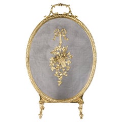 Antique French, Louis XVI Style Brass Fire Screen