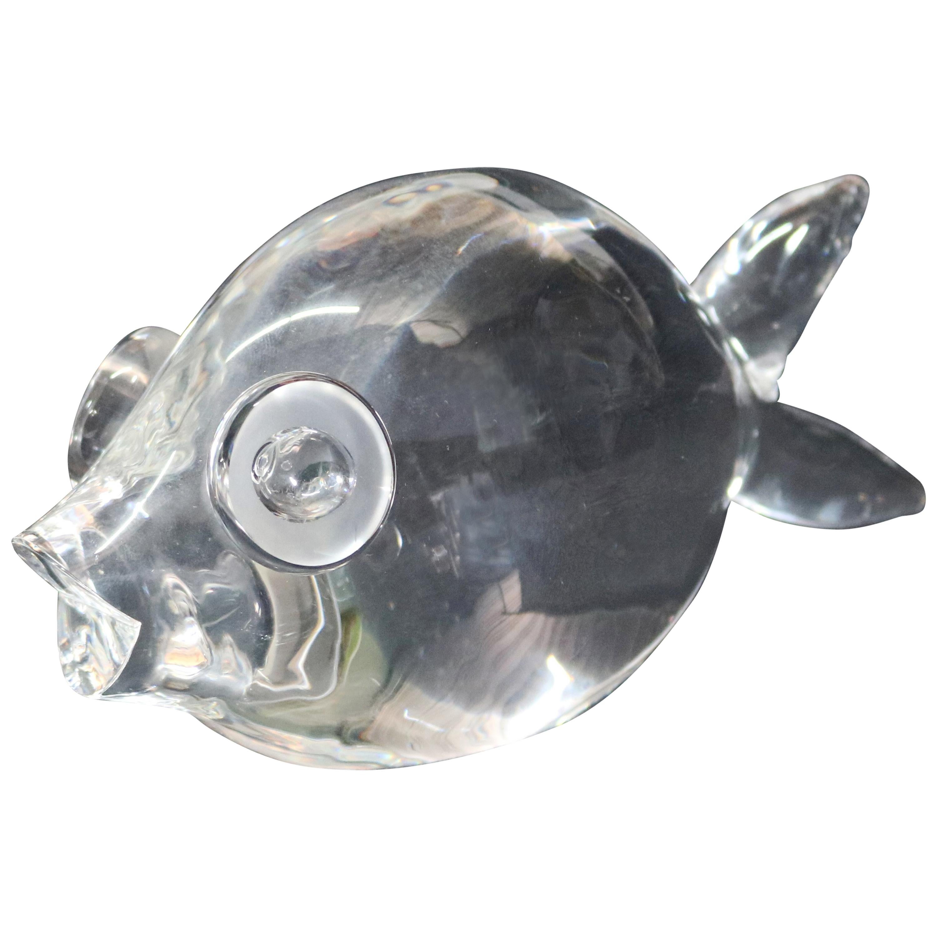 Steuben Figurative Crystal Sculpture Puffer Fish Paperweight by Thompson, Signed