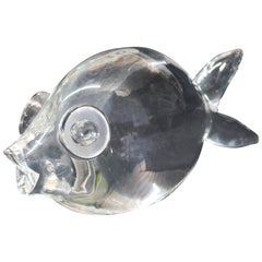 Steuben Figurative Crystal Sculpture Puffer Fish Paperweight by Thompson:: Signed