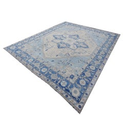 Large Heriz Style Rug Oversized Hand Knotted Blue Beige