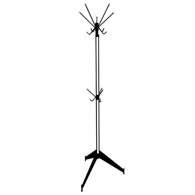 Midcentury Black Metal and Brass Sputnik Style Coat Stand For Sale at