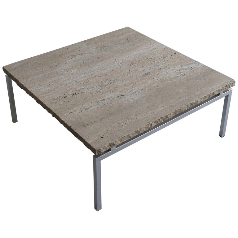 Off White Travertine Square Coffee Table On A Chrome Base France