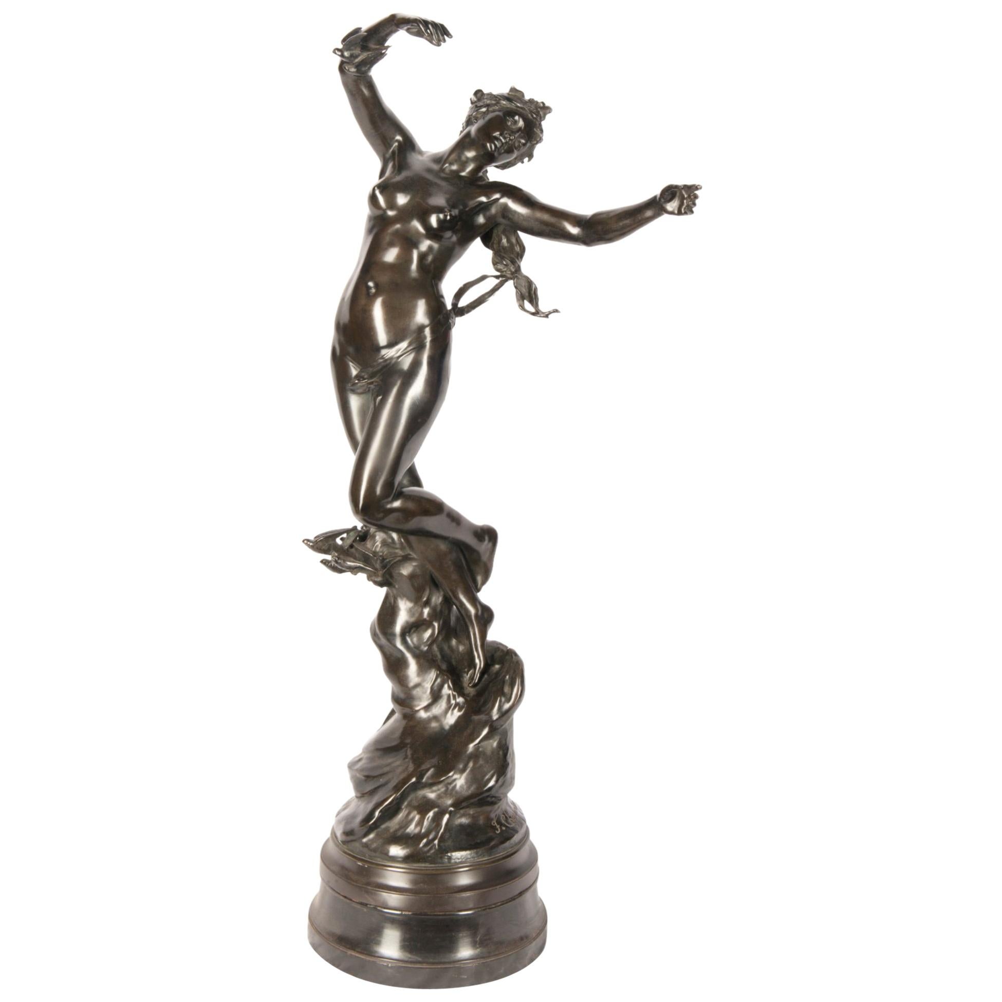 F. Charpentier, 19th Century Nude Bronze of a Young Girl Dancing