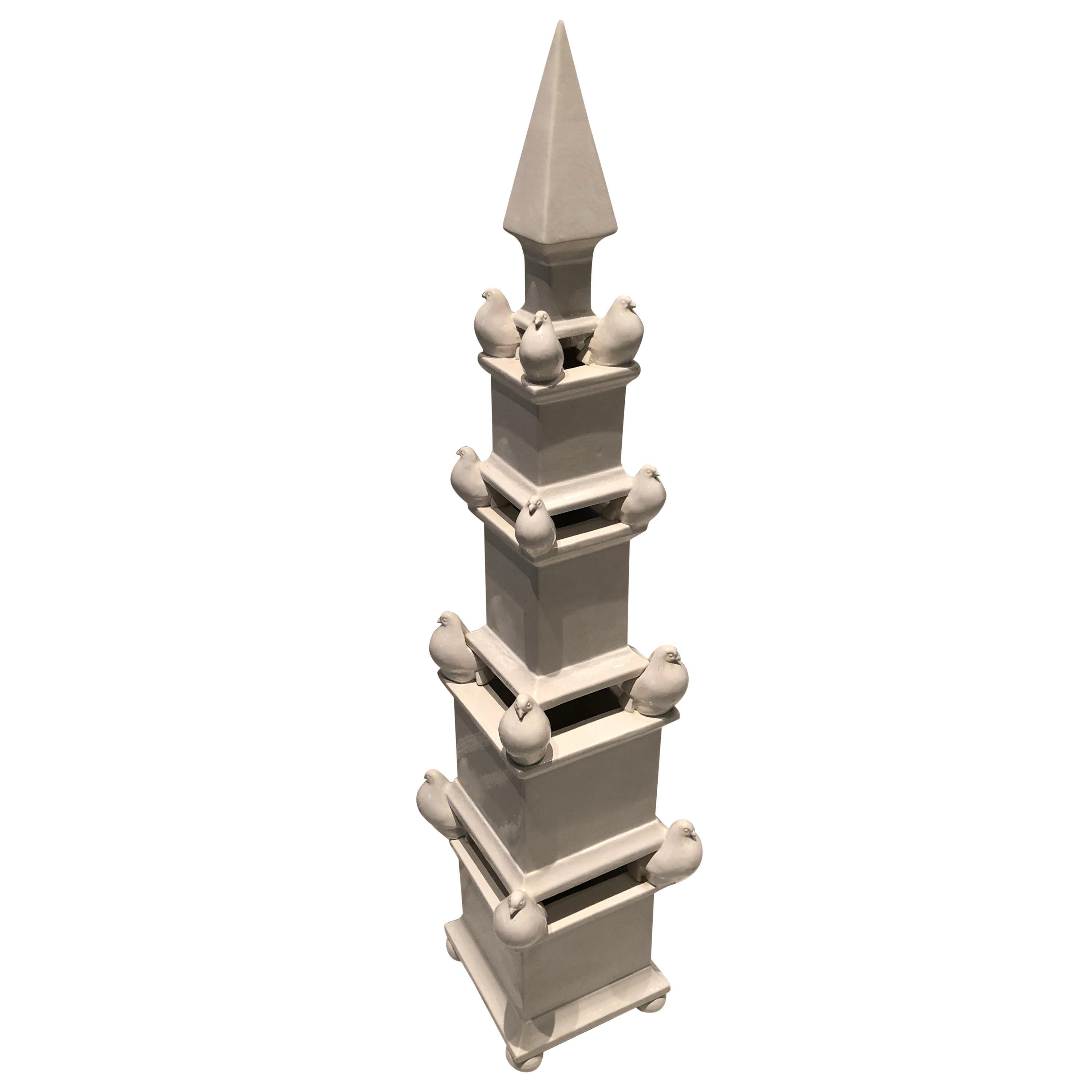 Large White Ceramic Obelisk with Doves from Gumps