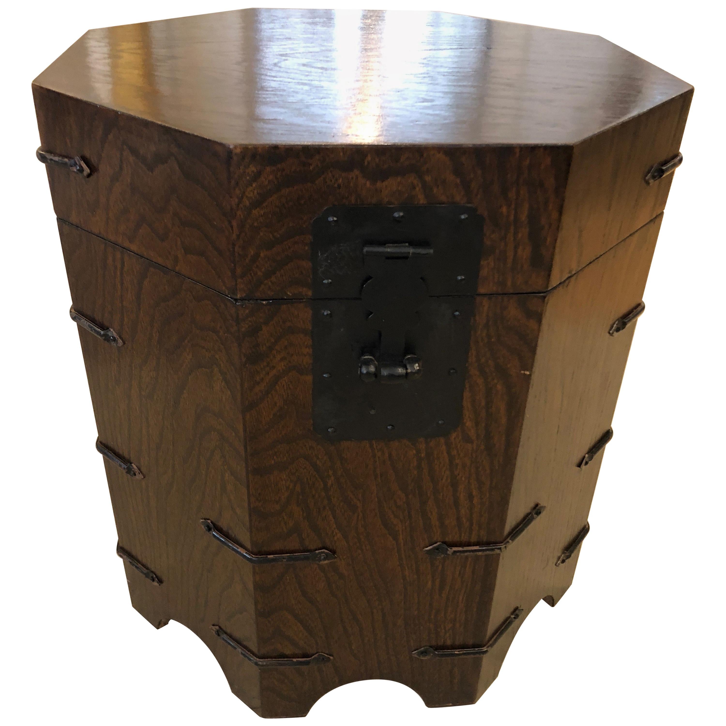 Handsome Dark Wood Octagonal Chest End Table