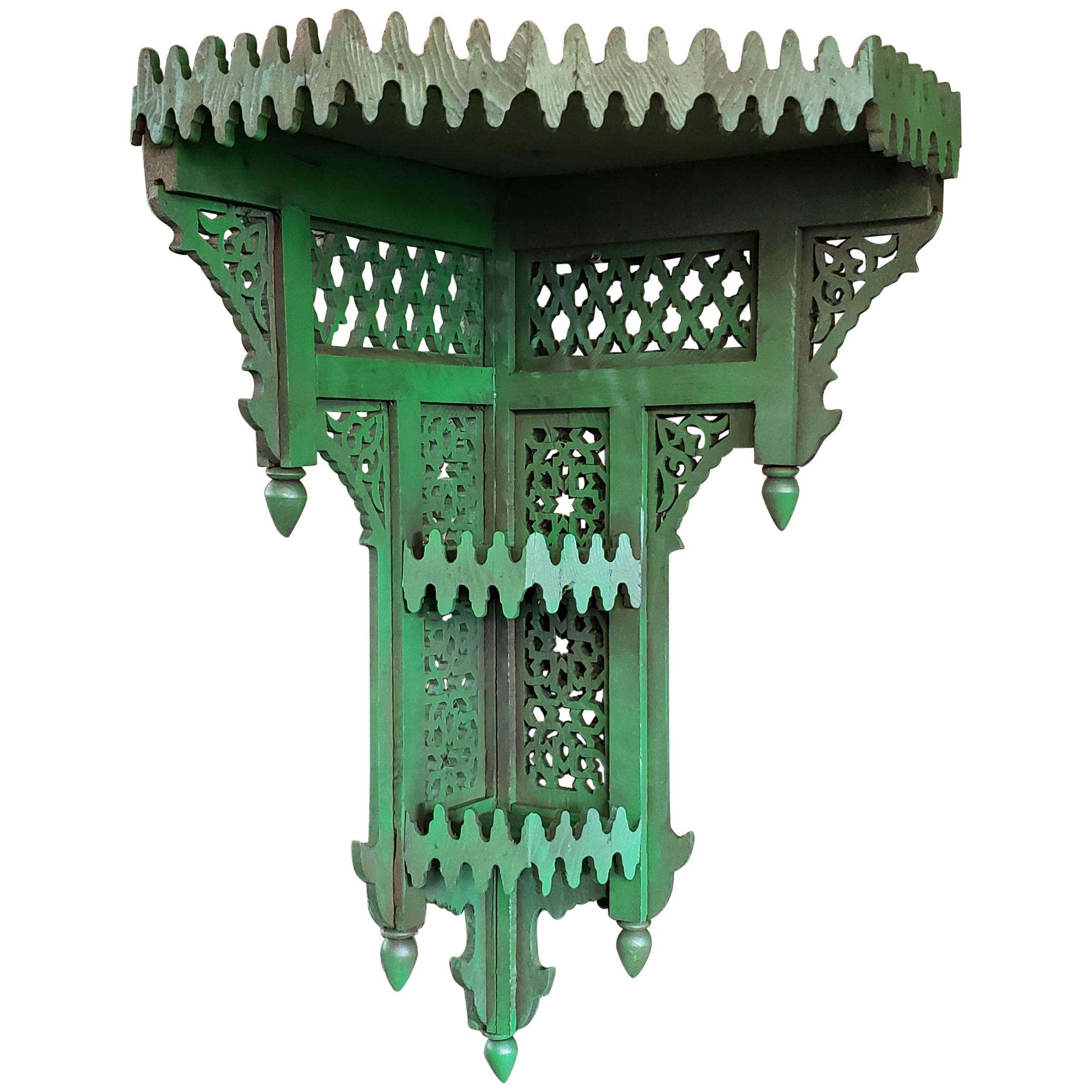 Moroccan Green Wooden Corner Shelf For Sale