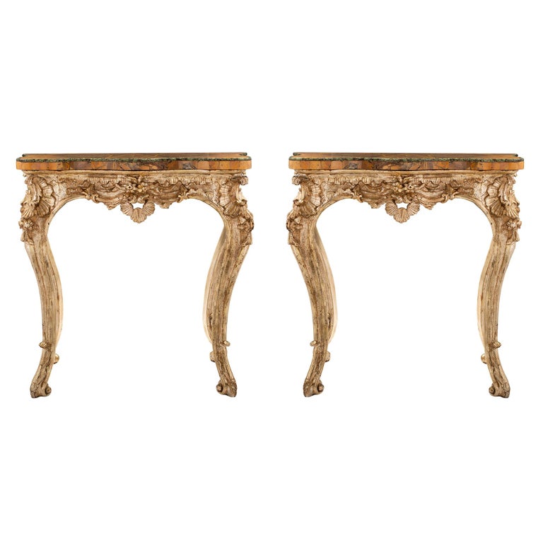 Pair of Italian 17th Century Neapolitan Mecca and Marble Consoles For ...