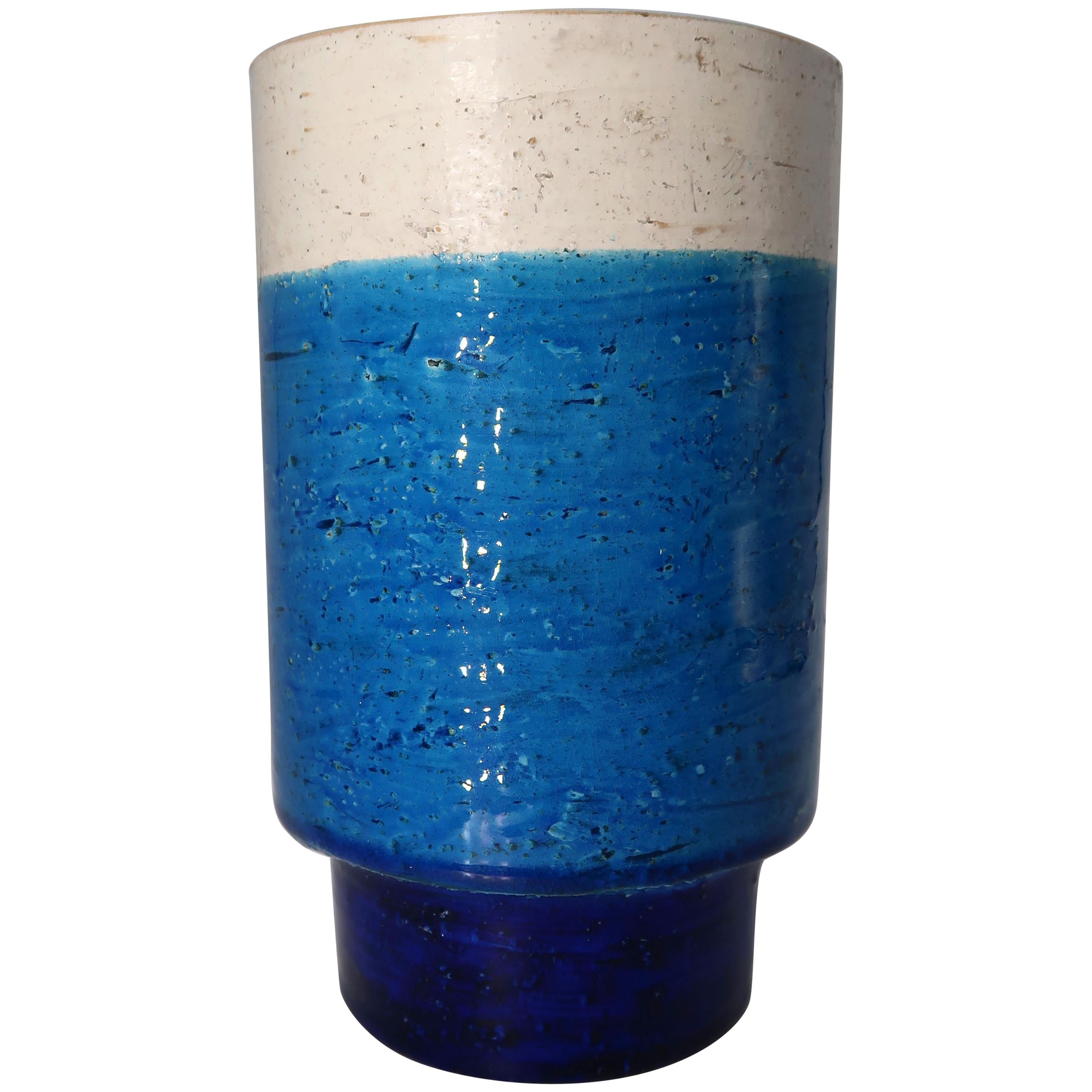 Smooth Bitossi Blue, White Italian Modern Ceramic Vase, 1960s