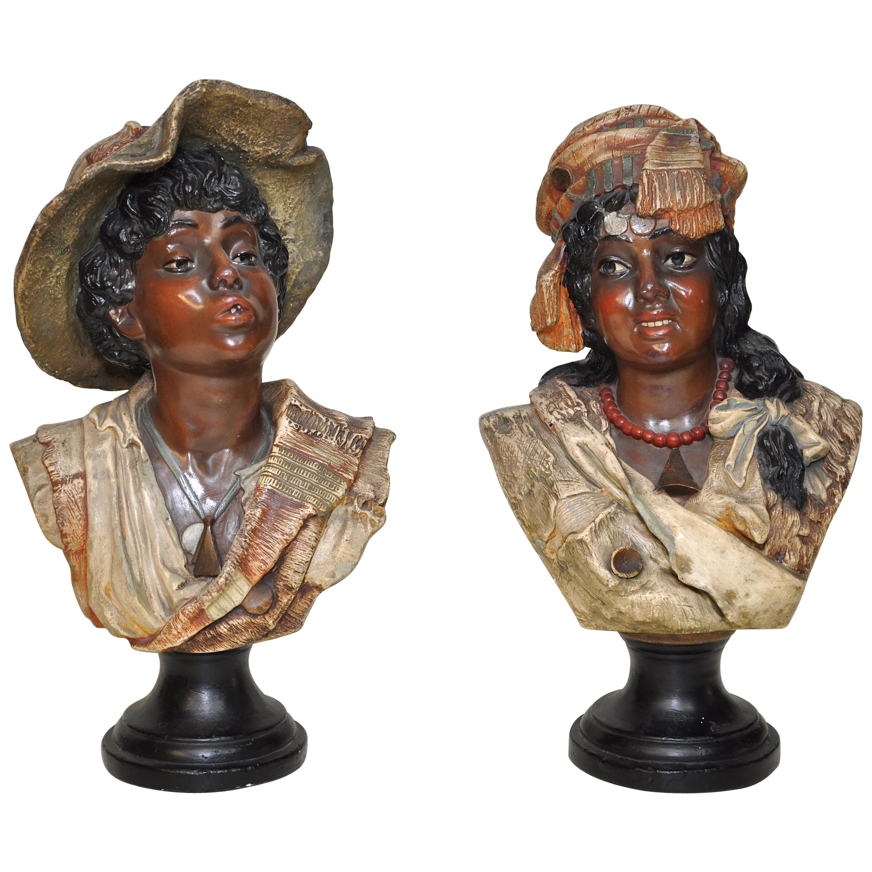 Set of Rare Plaster Busts, circa 1900 For Sale