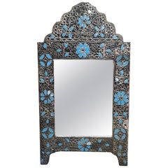 Ultra Arched Moroccan Metal Inlaid Mirror, Rabat-Light Blue Motif