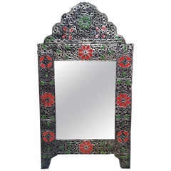 Ultra Arched Moroccan Metal Inlaid Mirror, Rabat, Multi-Color Motif