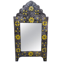 Ultra Arched Moroccan Metal Inlaid Mirror, Rabat, Yellow Motif