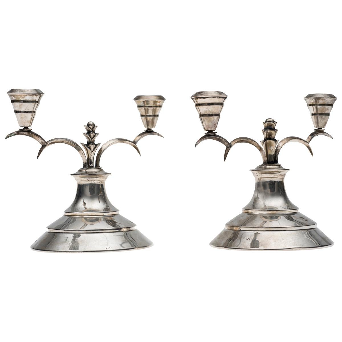 Vintage Pair of Decorative Candleholders, Italian Manufacture, Early 1900