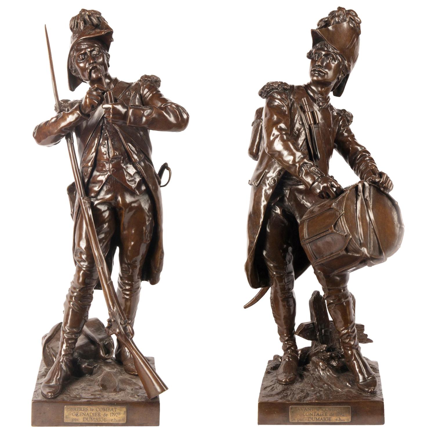 Paire de soldats français en bronze du 19ème siècle de H. Dumaige en vente