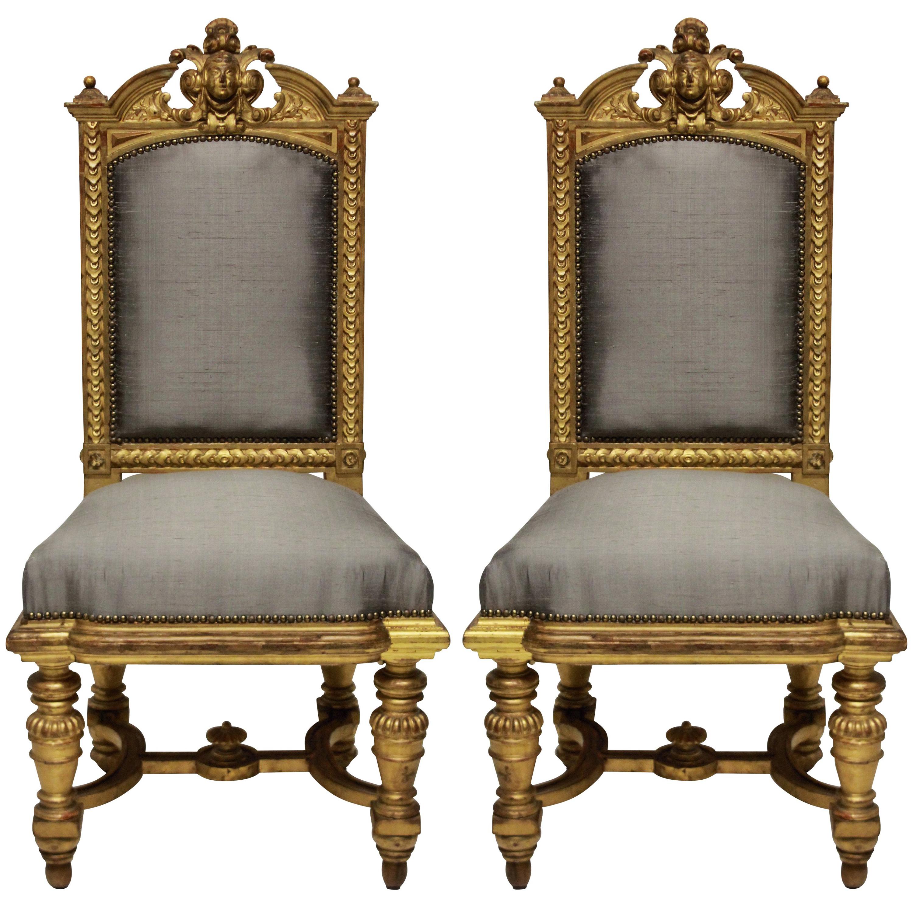 Pair of Fine Napoleon III Water Gilded Chairs