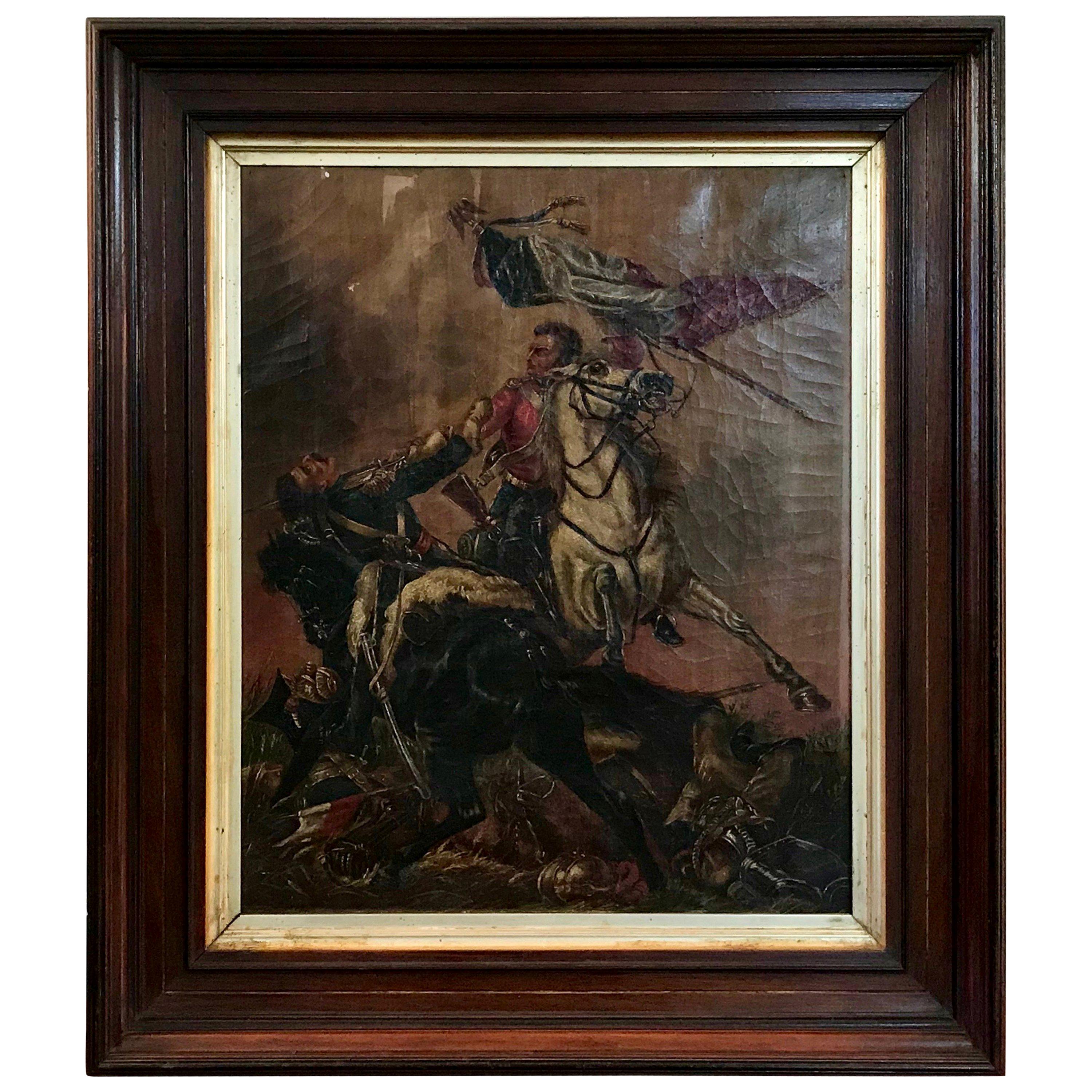 19th Century French Franco-Prussian War Oil Painting, Signed