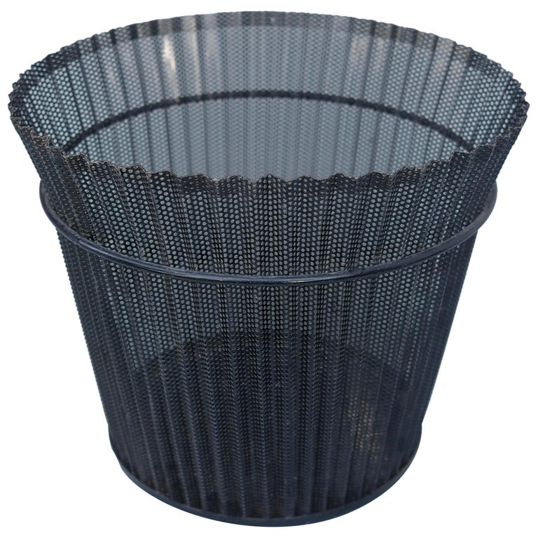 Large Mathieu Matégot Black Metal Waste Paper Basket, First Edition