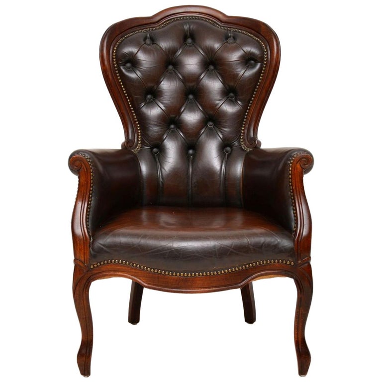 Antique Victorian Style Leather and Mahogany Armchair at 1stDibs