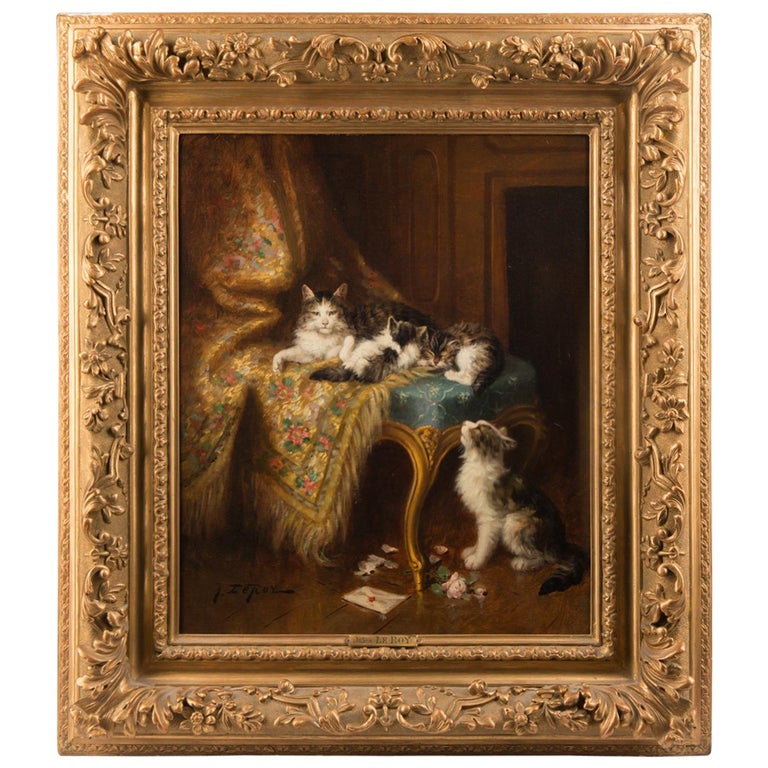 Oil Painting by 'Le Roy' of Cats Playing For Sale at 1stdibs
