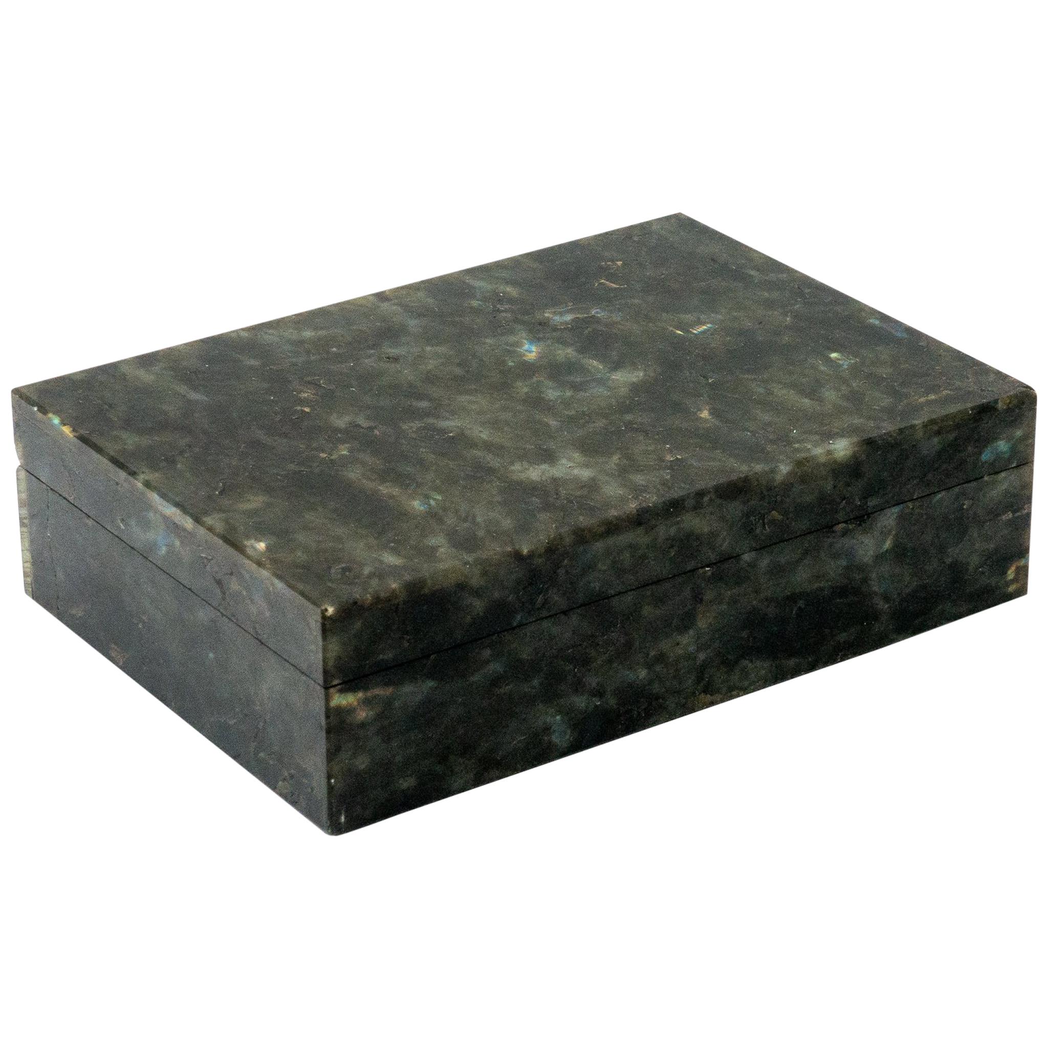 Labradorite Semi Precious Stone Box with Hinged Lid
