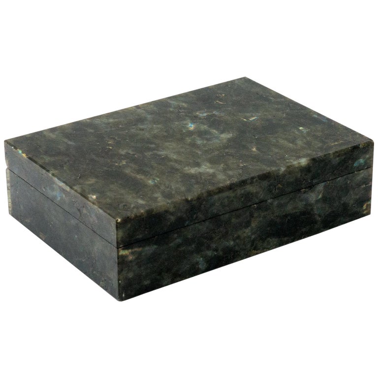 Labradorite Semi Precious Stone Box with Hinged Lid For Sale