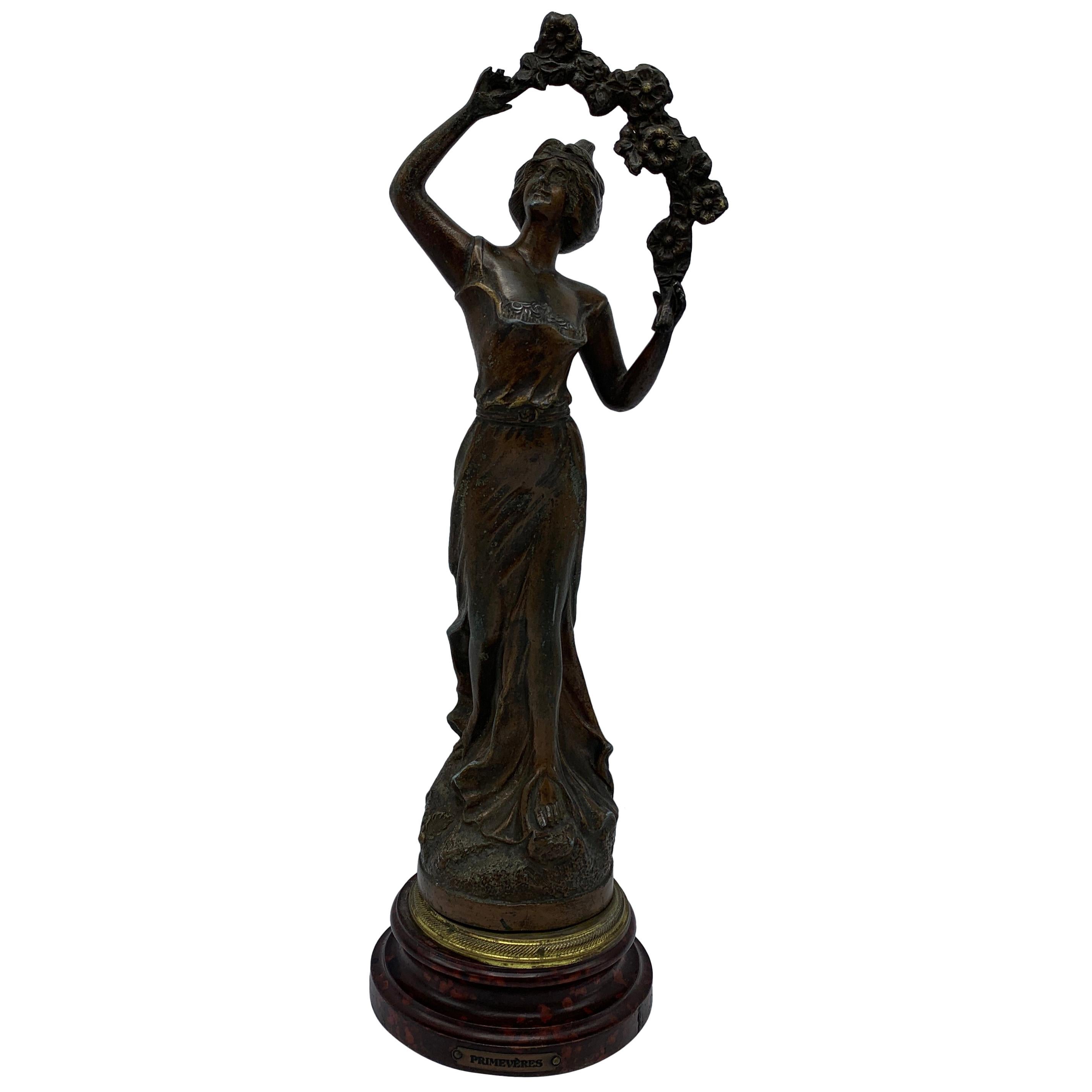 Early 20th Century French Cast-Metal 'Primèveres, Primrose' Figural Sculpture