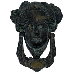 Antique 19th Century French Bronze Verdigris Female Figure Door Knocker