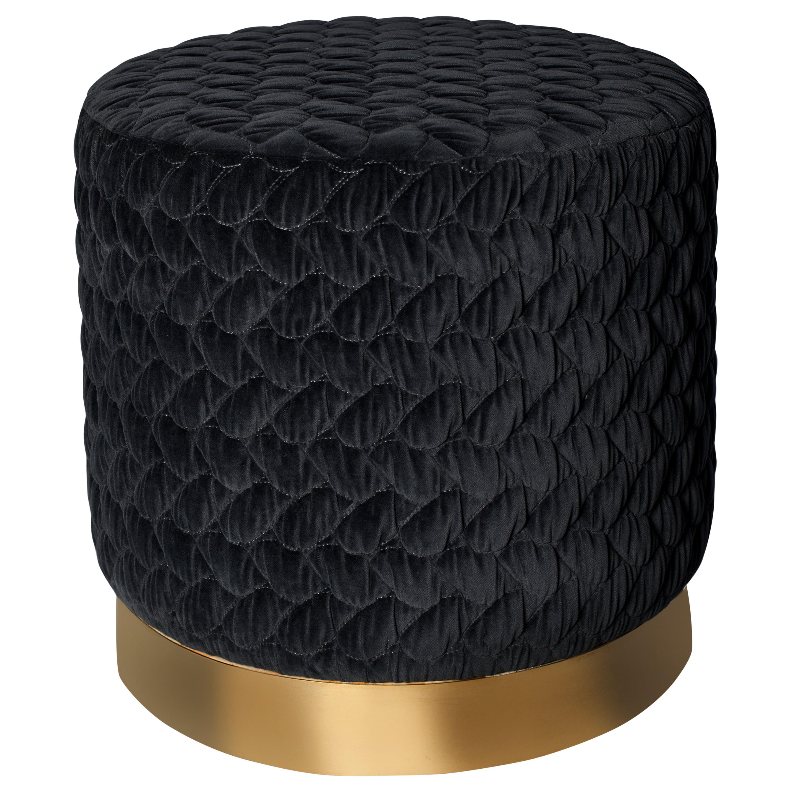 Diana Pouf Upholstered in Velvet Tresse with Brass Band Made in Britain For Sale