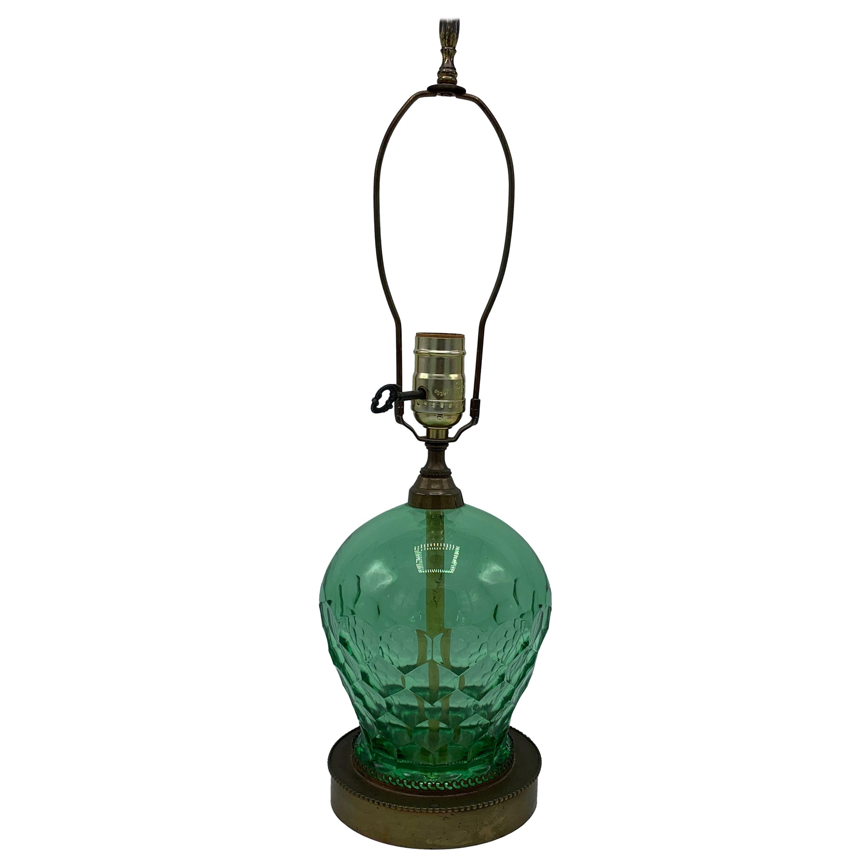 1960s Italian Green Art Glass Lamp with a Honeycomb Motif
