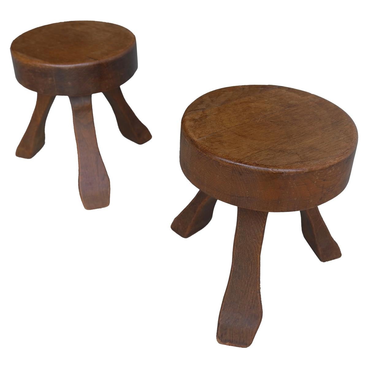 Pair of Oak Wooden Stools in Style of Charlotte Perriand